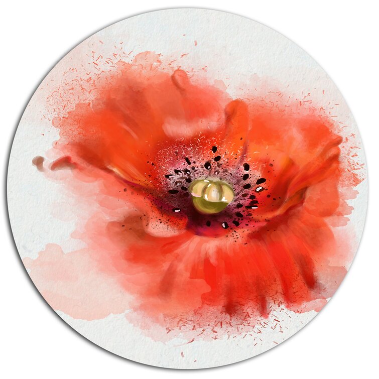 DesignArt Stylish Red Watercolor Poppy Flower On Metal Print